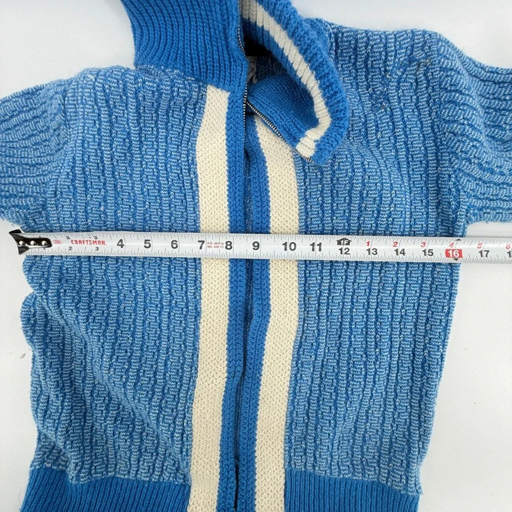 Vintage Brent Jr. Blue Knit Sweater Jacket Retro Style Youth Size 12 *see pics*‎